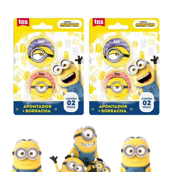 Kit Apontador Depósito + Borracha Minions TRIS - Blister 2 Peças
