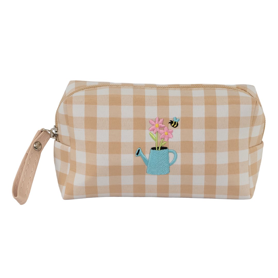 Estojo Necessaire Xadrez Bege  Jarro Flor 17x9x7cm -  FLORIE - UND