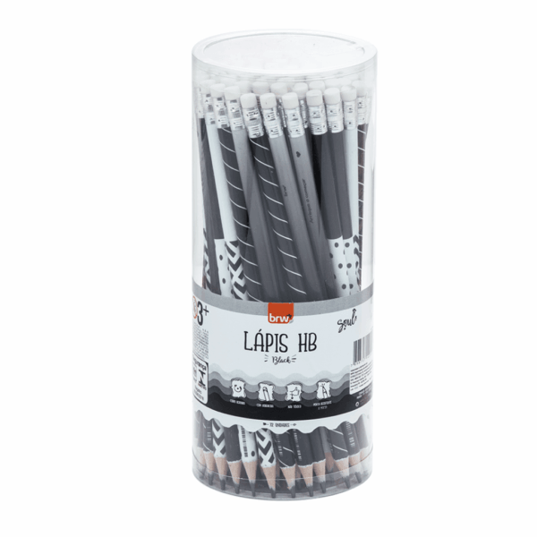 Lápis HB Estampado c/ Borracha Black BRW - Pacote 12 Und