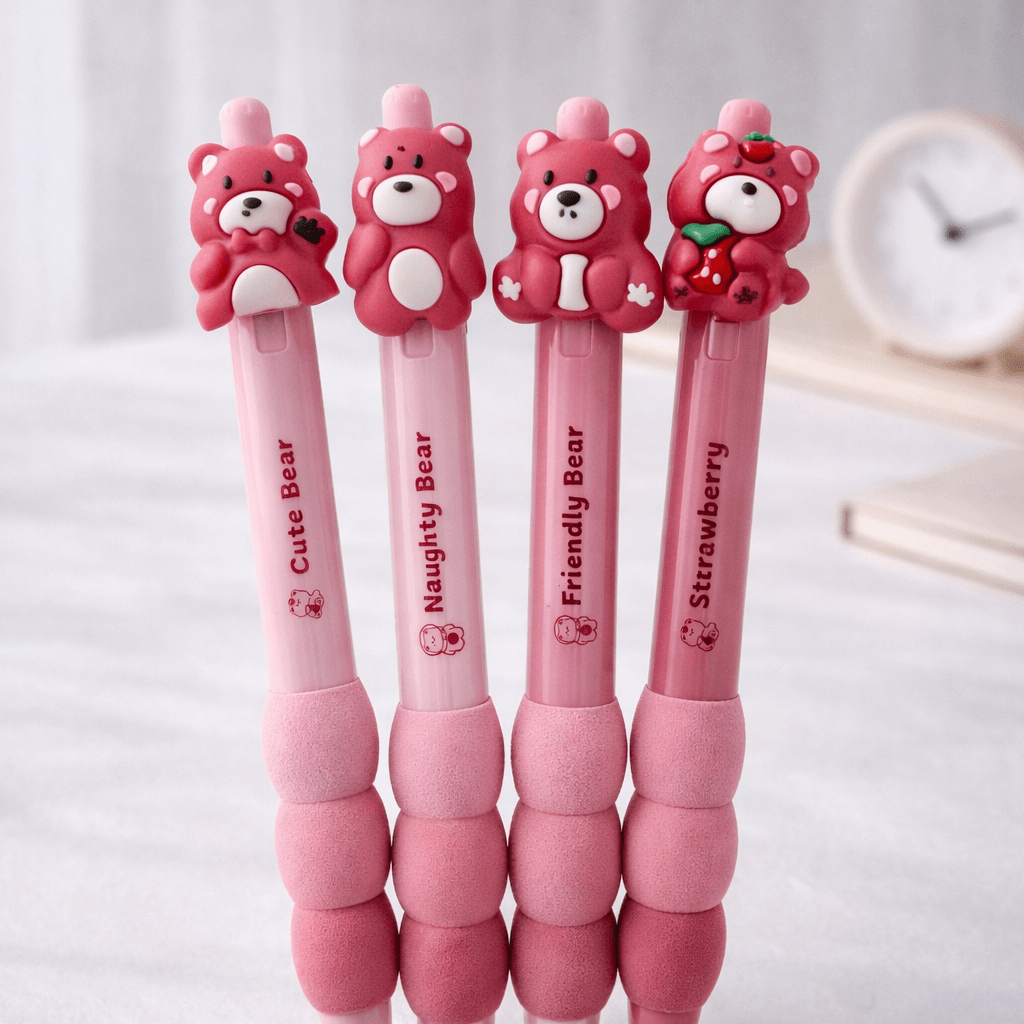 Kit Caneta Premium Apagável Ursinho Rosa 4 UND - IMPORTADO - BLISTER