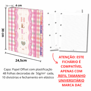 Fichário Universitário com Elástico Hello - DAC