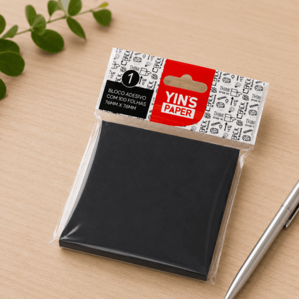 Bloco de Notas Adesivas Preto 76x76mm c/100 Fls - YINS PAPER - UND