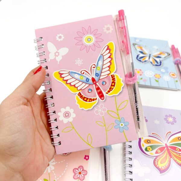 Mini Caderno Espiral Borboleta c/ Caneta