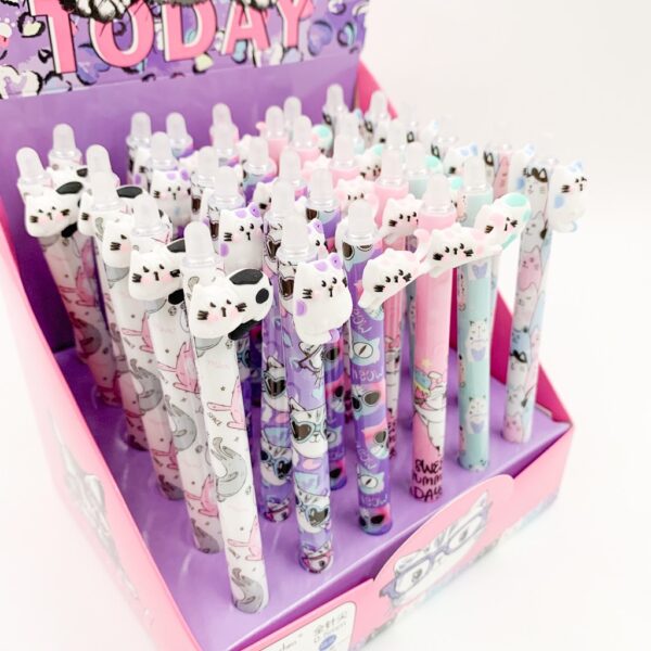 Caneta Clic Apagável Gatinho Meow - CX 36 UND