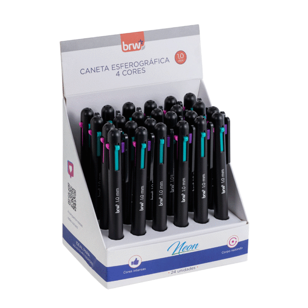 Caneta Esferográfica 1.0mm 4 Cores Neon BRW