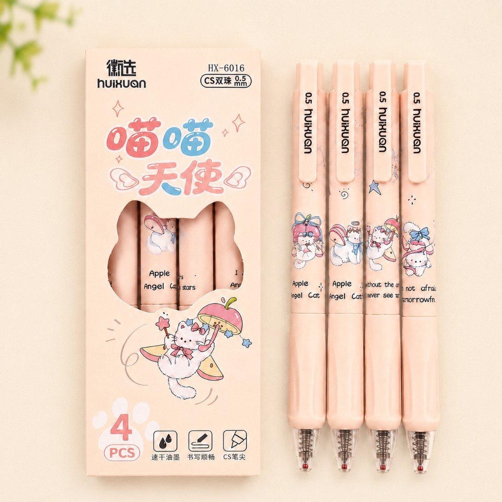Kit Caneta Clic Premium Gatinho Maçã 4 UND - IMPORTADO - BLISTER