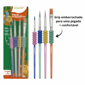 Pincel Ergonômico C/ Borracha Ponta Redonda/Chata - LEO e LEO - BLISTER