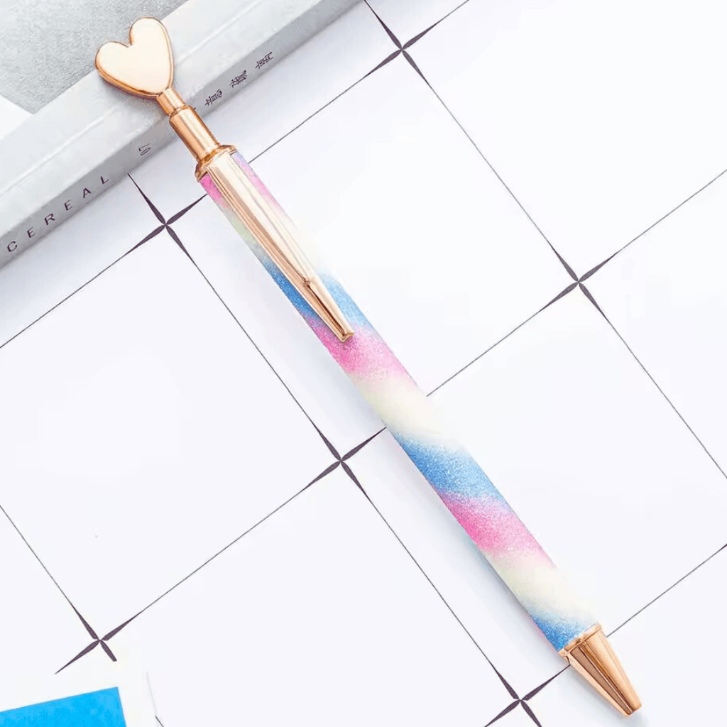 Caneta Metálica LUXO Clic Coração Glitter  - IMPORTADO - UND SORTIDA