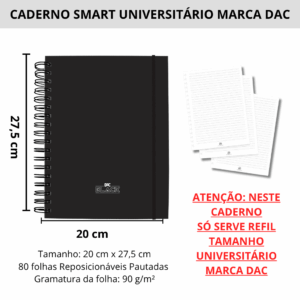 Caderno Smart Universitário 10 Divisórias All Black 80 fls - DAC