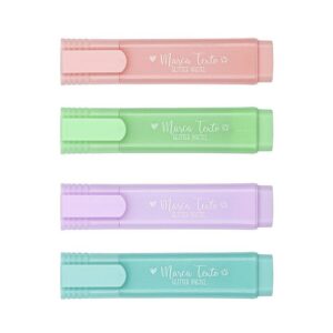 Marca Texto Pastel Glitter 4 Cores Ponta Chanfrada BRW