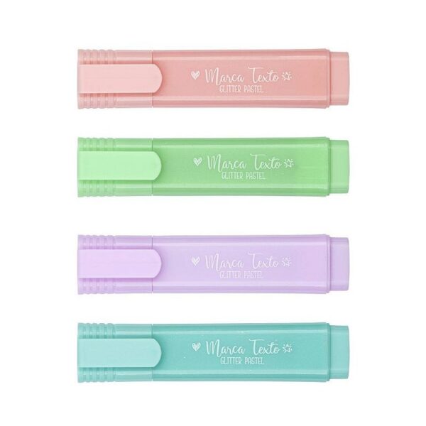 Marca Texto Pastel Glitter 4 Cores Ponta Chanfrada BRW