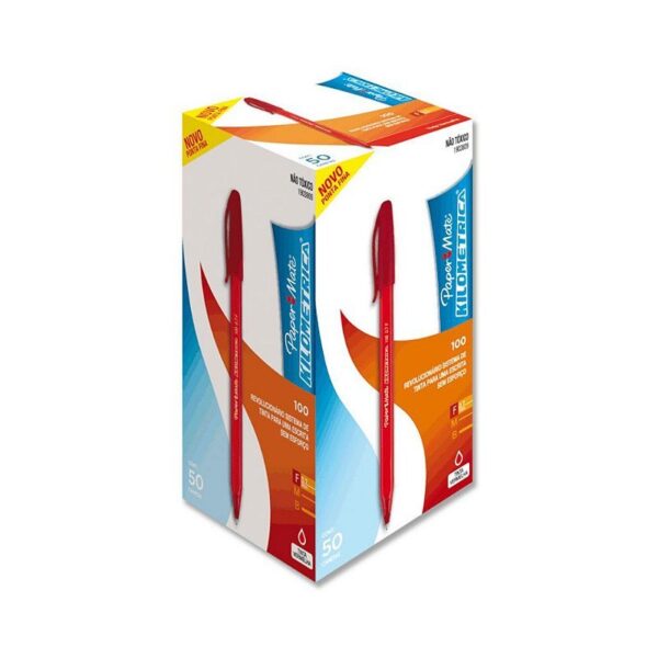 Caneta Kilométrica 100 Ponta Fina 0.7mm Vermelha Papermate - 12 Und