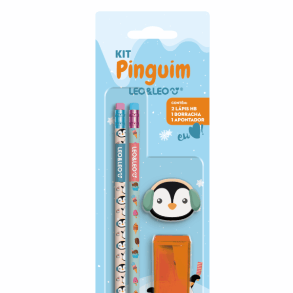 Kit Escolar Pinguim 4 Peças LEO E LEO - BLISTER