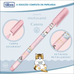 Caneta Preta Esferográfica 0.7mm Gato Mofusand - TILIBRA - UND