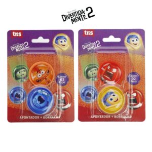 Kit Apontador c/ Depósito + Borracha Divertidamente TRIS - Blister 2 Peças