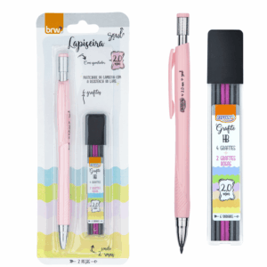 Lapiseira 2.0mm com 6 Grafites BRW - Rosa Pastel - BLISTER C/ 1UN