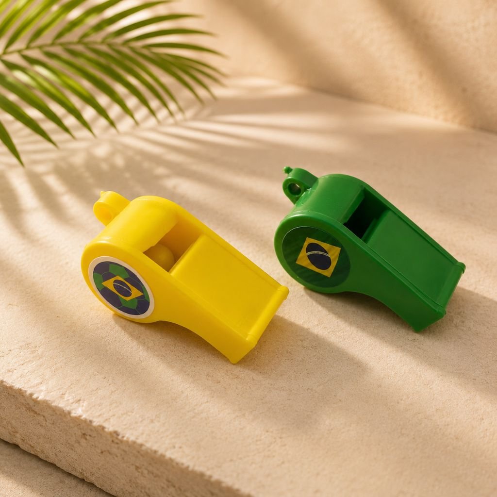 Apito Brasil 4cm Copa do Mundo - IMPORTADO - PACOTE 6 UND