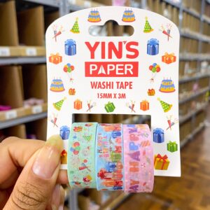 Fita Adesiva Washi Tape Happy Birthday 15mm x 3m - YINS PAPER - BLISTER