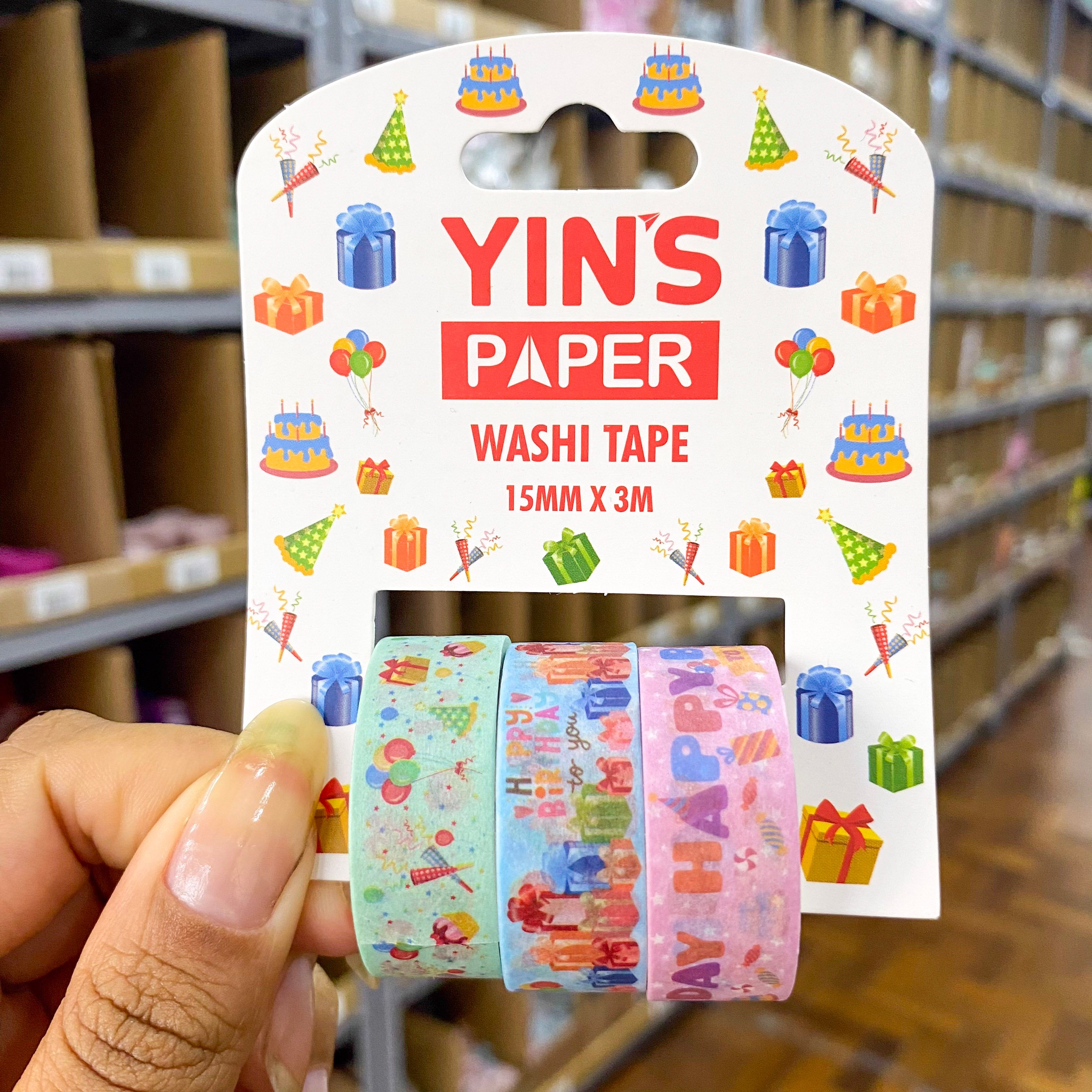Fita Adesiva Washi Tape Happy Birthday 15mm x 3m - YINS PAPER - BLISTER