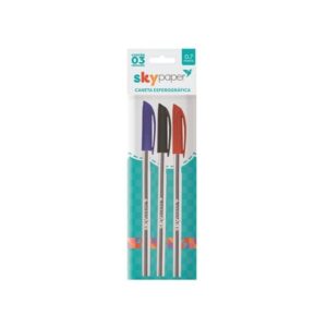 Kit Caneta Esferográfica 0.7mm c/ 3 Cores PT/AZ/VM - SKYPAPER - BLISTER
