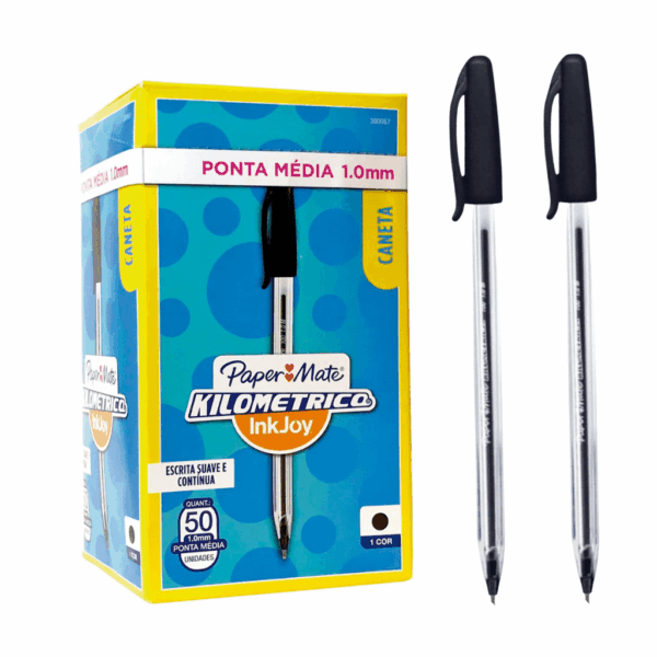 Caneta Kilométrica 100 PRETA 1.0mm - PAPER MATE - 12 UND