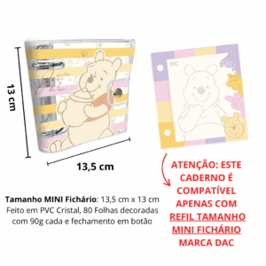 Mini Fichário PVC Cristal Ursinho Pooh 80 fls - DAC
