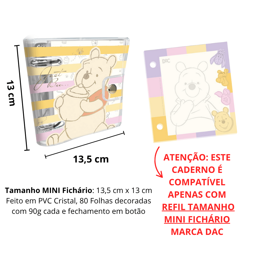 Mini Fichário PVC Cristal Ursinho Pooh 80 fls - DAC