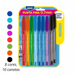 Caneta Kilométrica 100 0.7 mm Ponta Fina Colorida - PAPER MATE - BLISTER 10 UND