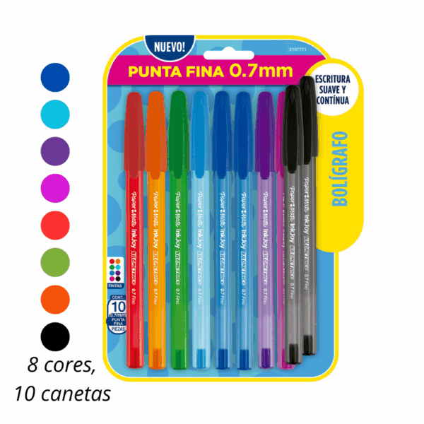 Caneta Kilométrica 100 0.7 mm Ponta Fina Colorida - PAPER MATE - BLISTER 10 UND