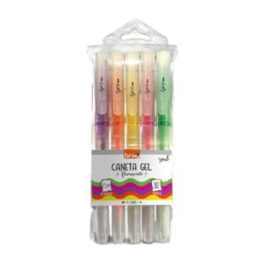 Caneta Esferográfica 1.0mm Gel Fluorescente - Blister 5 Und
