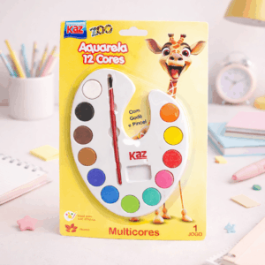 Aquarela Godê 12 Cores c/ Pincel - KAZ - BLISTER