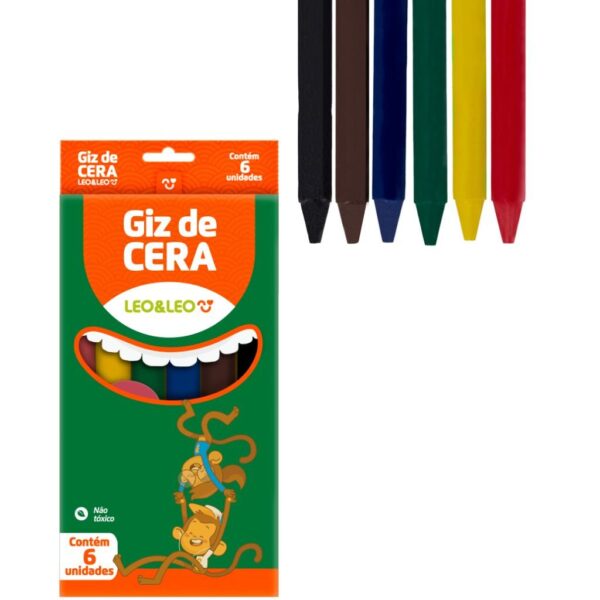 Giz de Cera 6 Cores Fino 8 x 88mm Leo e Leo - PACOTE 12 CAIXAS