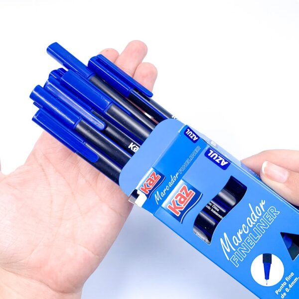 Caneta Hidrográfica Fineliner 0.4mm Azul KAZ - CX 10 UND