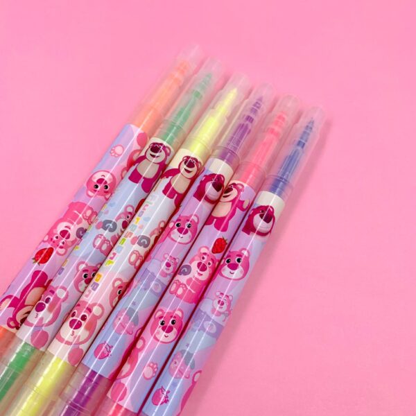 Marca Texto 2 Pontas Estampado Ursinho Lotso - Kit 6 Cores