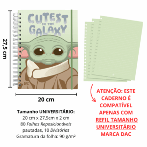 Caderno Smart Universitário 10 Divisórias Yoda Star Wars 80 fls - DAC