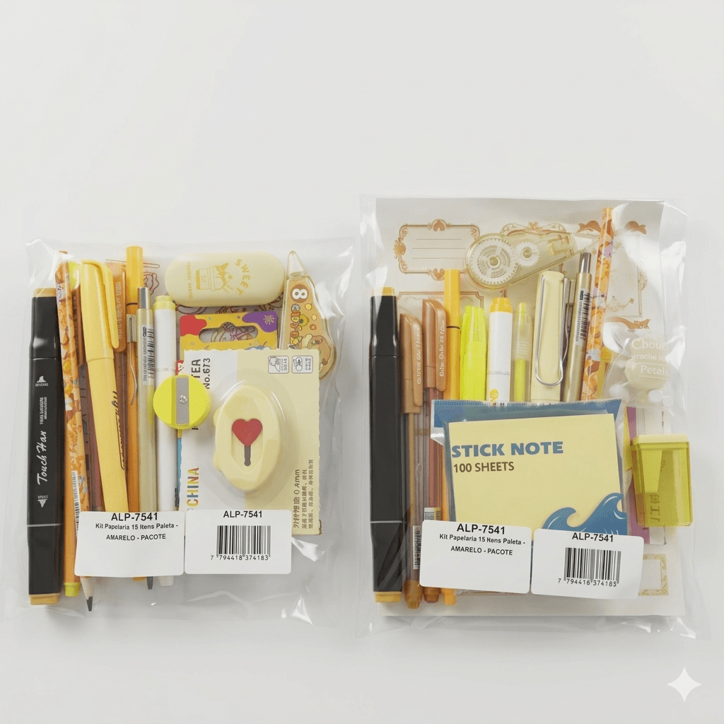 Kit Papelaria 15 Itens Paleta - AMARELO - PACOTE