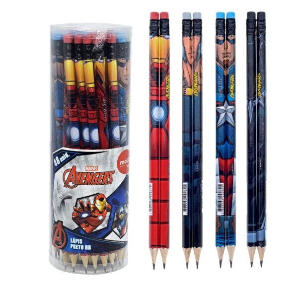 Lápis Preto HB c/ Borracha Avengers MOLIN - Pote 48 Und