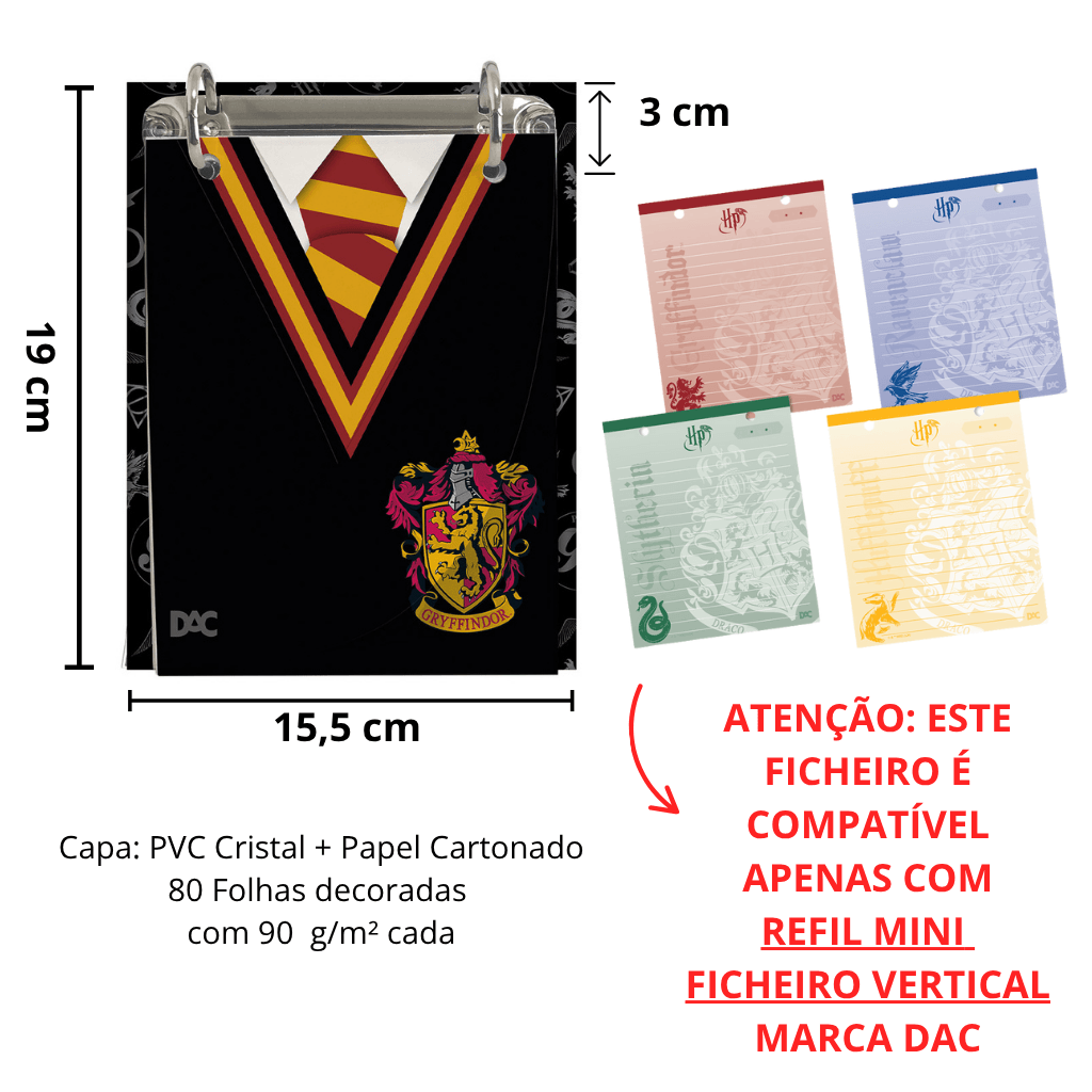 Porta Fichas Mini Fichário Vertical Harry Potter 80 fls - DAC