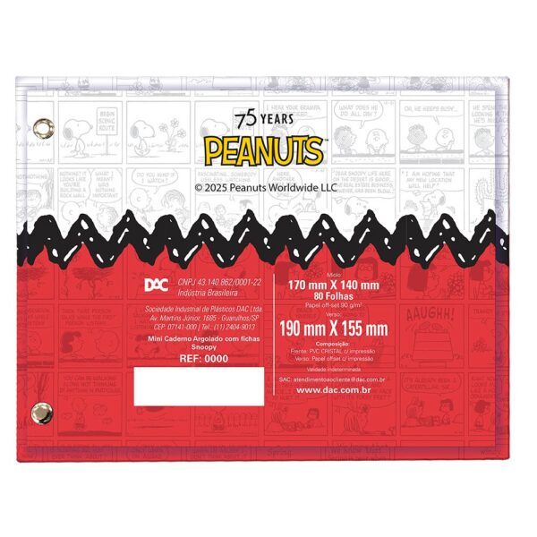 Porta Fichas Mini Fichário Horizontal Snoopy 80 fls - DAC