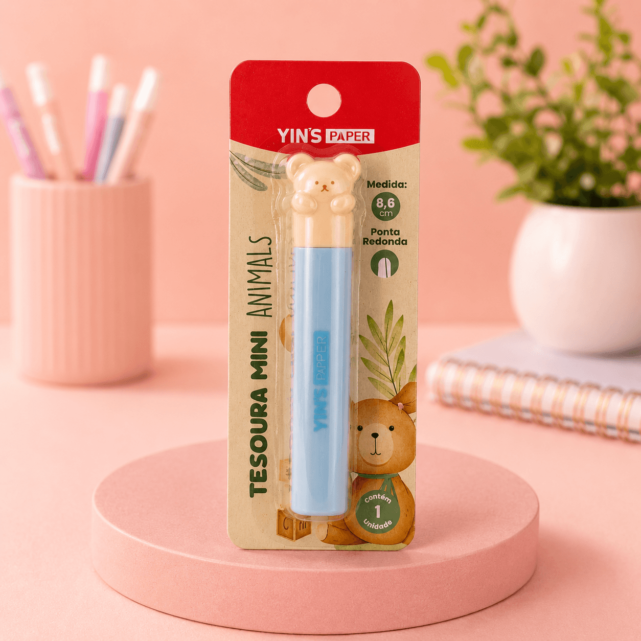Tesoura Mini Ursinhos 8,6 cm c/ Capa - YINS PAPER - UND