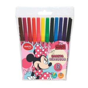 Caneta Hidrocor Minnie Mouse 12 Cores MOLIN - BLISTER