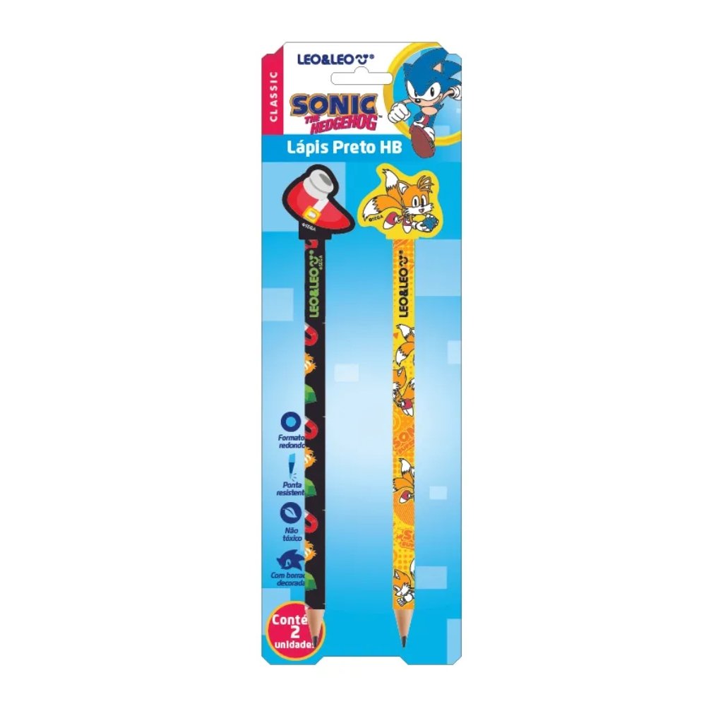 Lápis Hb c/ Borracha SONIC - LEO E LEO - BLISTER 2 UND