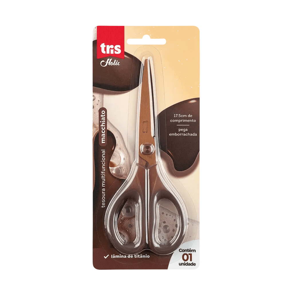 Tesoura Multifuncional Holic Coffee 17,5 cm - TRIS - BLISTER