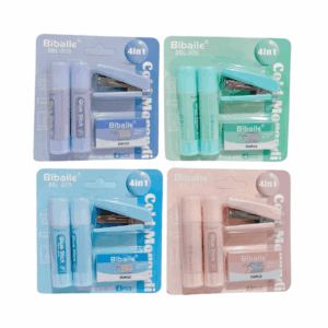 KIT Office Slin 4 Peças - Mini Grampeador + Grampo + Cola Bastão - IMPORTADO - BLISTER