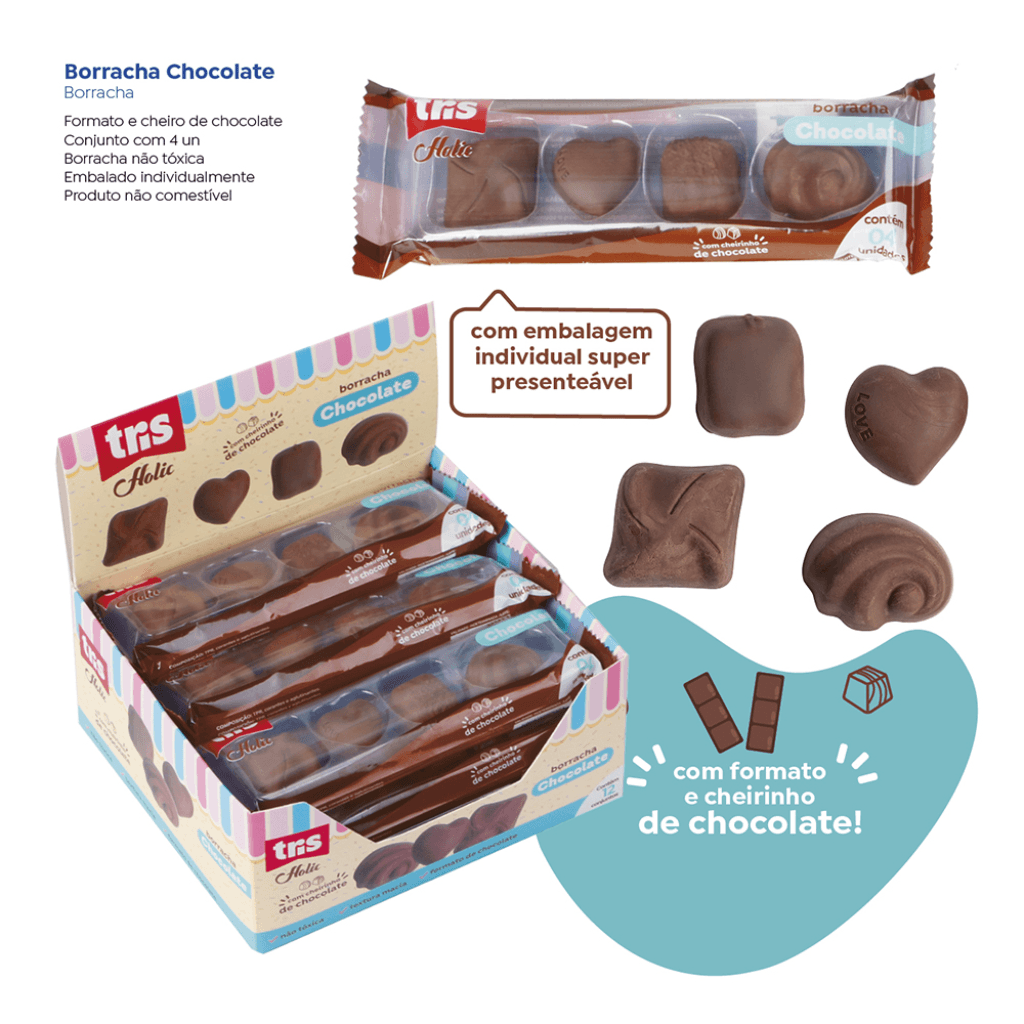 Borracha Chocolate c/ Cheirinho Holic - TRIS - CX 12 UND