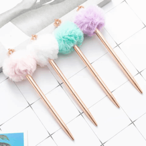 Caneta Metálica Luxo Pompom Coroa
