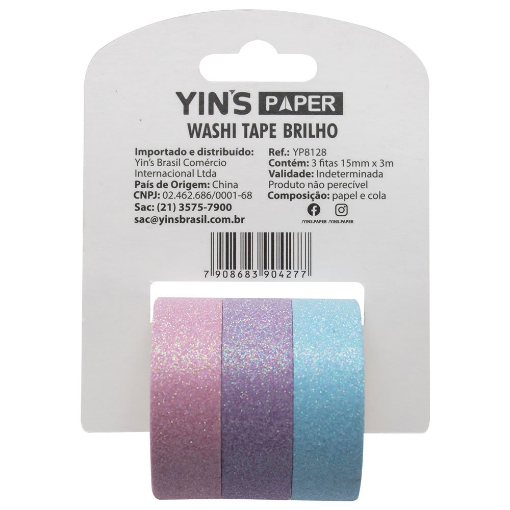 Fita Adesiva Washi Tape GLITTER Candy Color 15mmx3m - YINS PAPER - BLISTER