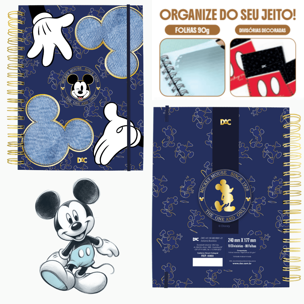 Caderno Smart Colegial Mickey Azul 80 fls - DAC