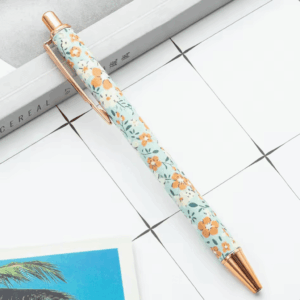 Caneta Premium Metálica Retrátil Floral - IMPORTADO - UND