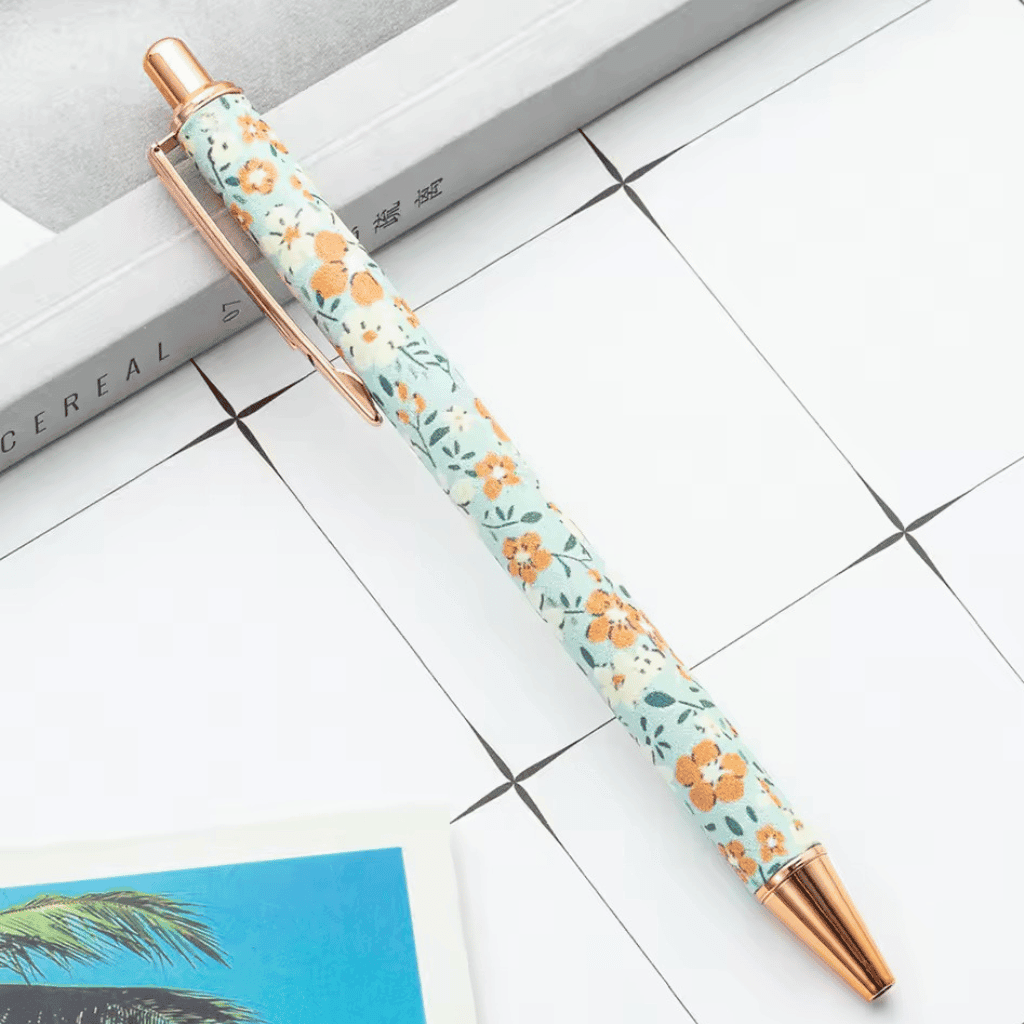 Caneta Premium Metálica Retrátil Floral - IMPORTADO - UND